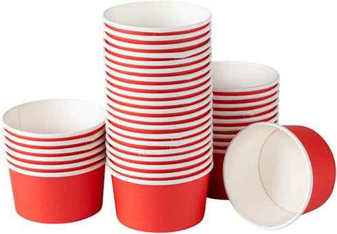 8-Ounce 50 Frozen Coppetta Dessert Cups, Disposable Ice Cream Cups - Lids Sold Separately, Sturdy, Red Paper Yogurt