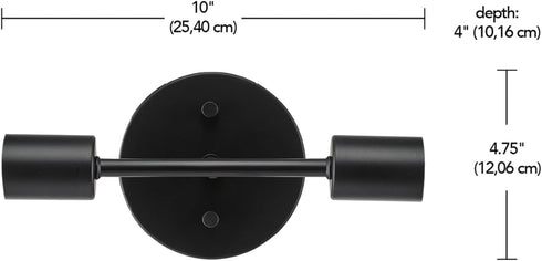 2-Light 65558 Globe Electric Reversible Vanity Light, Matte Black, Minimalist, Open Socket, Horizontal Vertical Mount