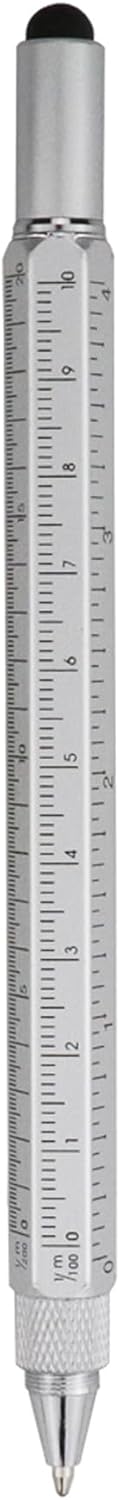 HeTaoCat Gifts Multi Tech Tool Pen 6 in 1 Stylus Pen - Screwdriver Pen with Ruler, Levelgauge, Ballpoint Pen (Silver)