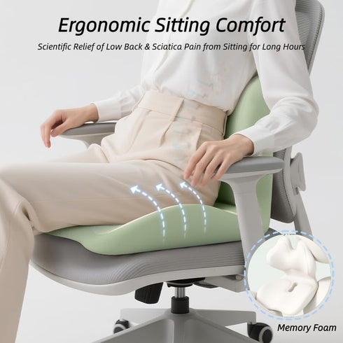 GPPYMX Seat Cushion Lumbar Support Pillow for Office Chair, Memory Foam L-Shaped Seat & Backrest Cushion for Long