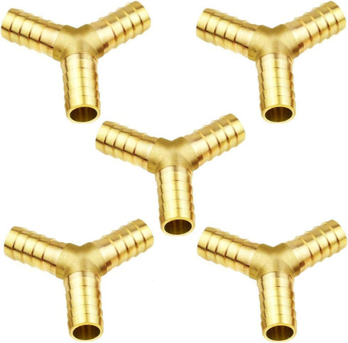 Joywayus 5Pcs 3/8" ID Hose Barb Shaped Y 3 Way Union Fitting, Brass Water/Fuel/Air Intersection/Split