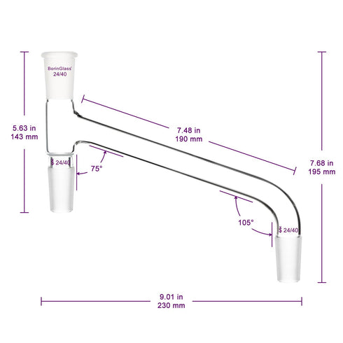 Glass Distilling Adapter, Borosilicate Glass 75 Degree Bent Chemistry Distillation Adapter with 24/40 Standard Joint