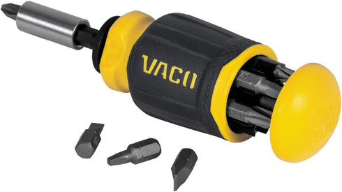 VACO VAC1080 Multi-Bit Stubby Screwdriver, 8-in-1 Adjustable Magnetic Tool with Phillips, Slotted, Square Bits