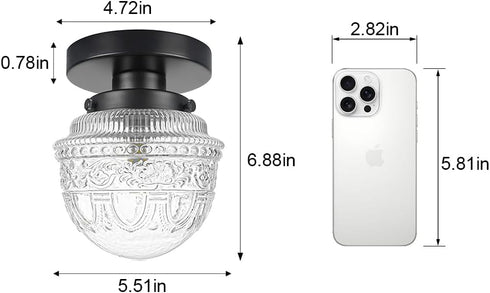 Closet DSMJFU Black Semi Flush Mount Ceiling Light, Small Hallway Light Fixture, Vintage Close to Ceiling Light Fixture