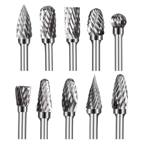 Carbide Burr Set: 10Pcs Rotary Burr Set Head with 1/8" Shank for Die Grinder Bit Tool