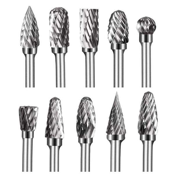 Carbide Burr Set: 10Pcs Rotary Burr Set Head with 1/8" Shank for Die Grinder Bit Tool