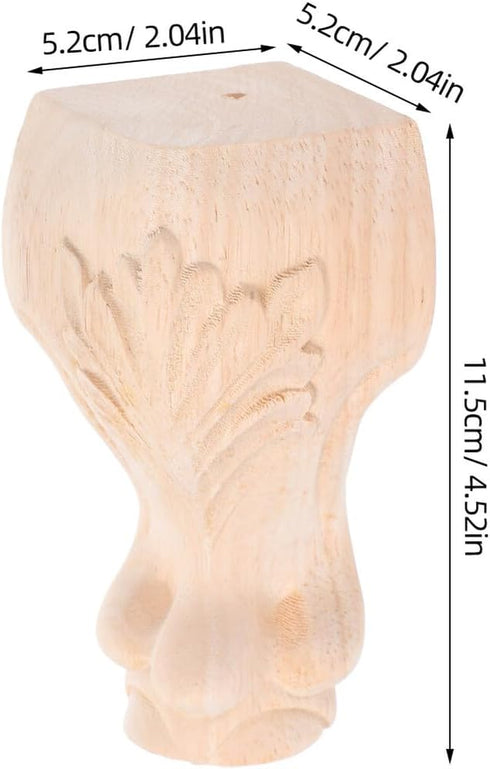 4pcs 12x6cm ARTIBETTER Solid Wood Furniture Legs for Sofa and Dresser, Carved Decorative Wooden Feet, Replacement