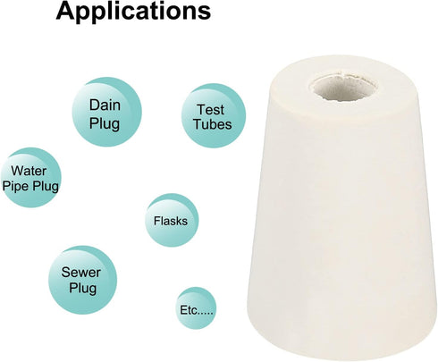 MECCANIXITY Rubber Tapered Plug 15mm to 20mm with 8mm Hole Test Tubes Bungs Stopper White, 10 Pieces