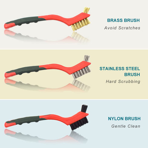 v cool livat 3 Set Pcs Soft Grip Wire Brush Brass/Stainless Steel/Nylon Stripper Brushes for Cleaning Rust