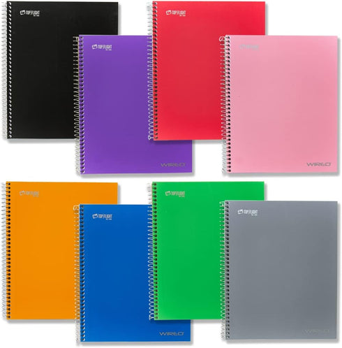 Top Flight Wired 3-Subject Wirebound Notebook with 4 Pockets, 120 Sheets, College Rule, 11 x 8.875 Inches, 1 Notebook,