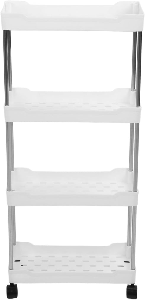 OEBUAFI 4 4 Tier Slim Storage Cart, Rolling Utility Cart with Easy Glide Wheels and Side Hooks for Kitchen Bathroom