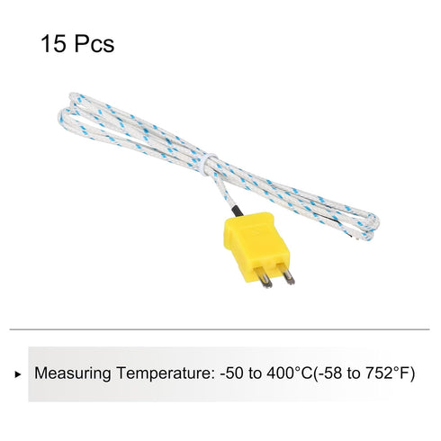 MECCANIXITY 15pcs K Type Thermocouple Mini Connector Temperature Sensor Probes, Fiberglass 3.3ft