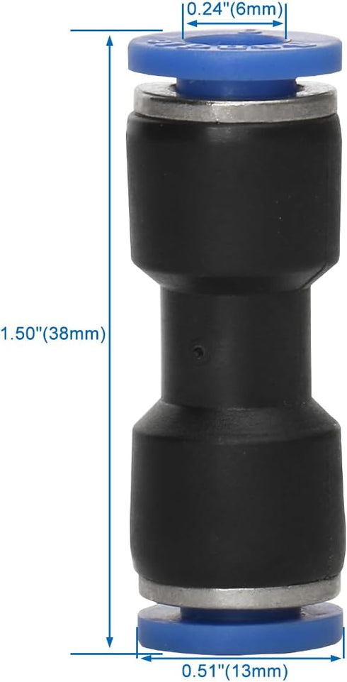 Baomain 10pcs Pneumatic Union Fittings PU-6 6mm Push In Quick Touch to Connect Tube
