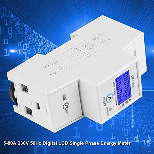 Single Phase Energy Meter, 5-80A 230V 50Hz LCD KWh Watt Meter, DDS015