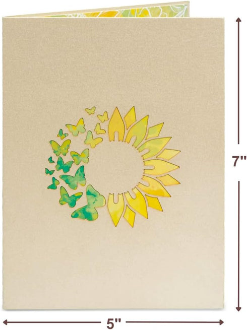 Paper Love 3D Sunflowers Pop Up Card for Birthday, Get Well, All Occasion - 5" x 7" with Envelope and Note Tag