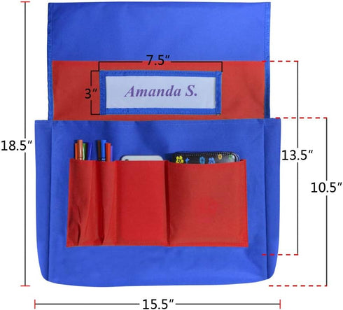 Eamay Chairback Buddy Pockets Chart - Kids School Supplies, Seat Storage Organizer for Classroom Chairs (Blue and Red)