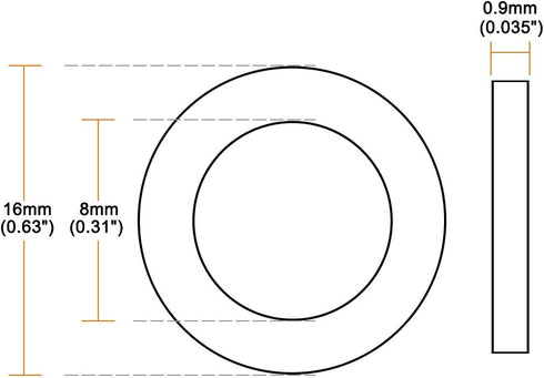 uxcell Nylon Flat Washers M8 - 16mm OD, 8mm ID, 0.9mm Thickness Sealing Gasket for Faucet Pipe, Pack of 50