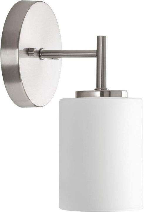 1-Light E26 Progress Lighting Replay Collection Etched White Glass Modern Bath Vanity Light Brushed Nickel