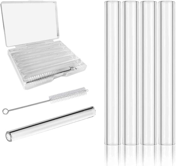 Reusable Clear Glass Blowing Tubes, 4" (100mm) Length, 5 Pcs with Cleaning Brush and Protect Box