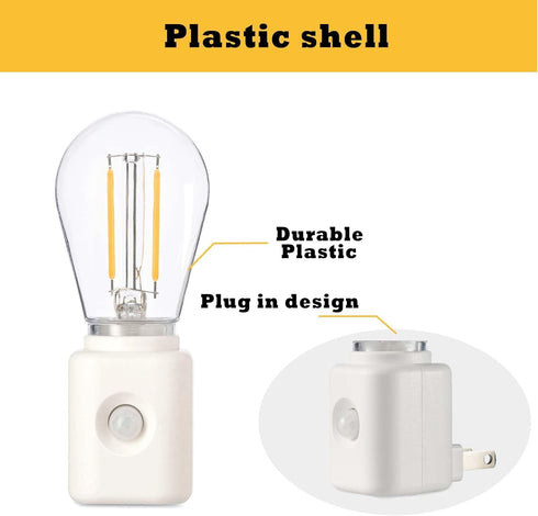 Bulb 1W 2700K, 10-100LM Dimmable, 1 Pack Led Night Light Plug in, Vintage Nightlight, Dusk to Dawn and Motion Sensor