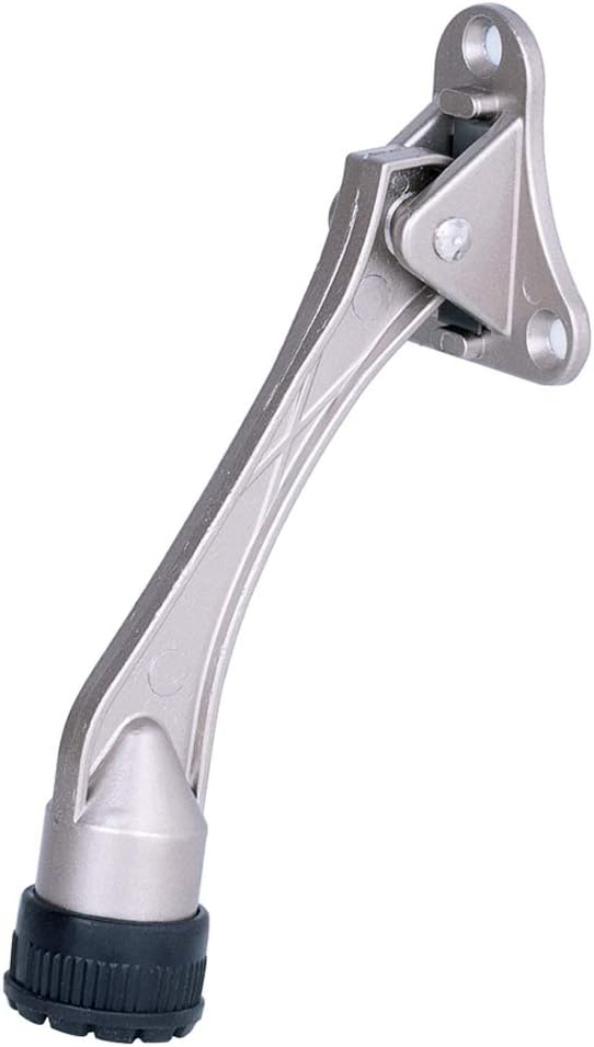Door Stopper, Adjustable Kick Down Stops for Heavy Doors, Rubber Tip & Spring Lever, 4-Inch, Satin Nickel (2 Pack)