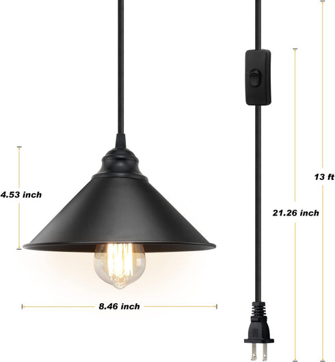 LYOOWNG Plug in Pendant Light, Industrial Hanging Light with Plugin Cord On/Off Switch, Farmhouse Pendant Lights