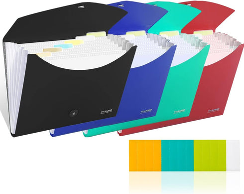 TRANBO Accordion File Organizer with 7 Pockets, Pack of 4, Letter Size/A4 Expanding Folder with Index Tabs