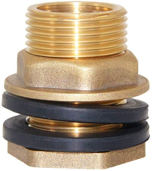 Joywayus 3/8" Female to 1/2" Male Solid Brass Water Tank Connector, Bulkhead Fitting with 2 Rubber Rings