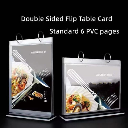 Rikyo 6 Pages-12 (Horizontal-4x6) Acrylic Sign Holder,Table Card Multi-Page Flip Display Sides,T Shape Double-Sided