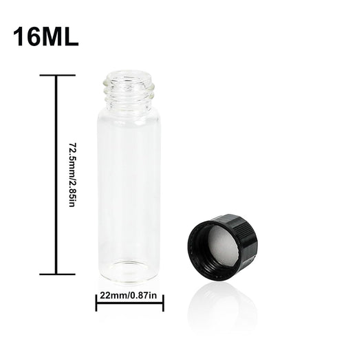 ALWSCI 0.54OZ Glass Vials, 16 ml Borosilicate Glass Empty Vials with 18-400 Black Screw Caps, Pack of 100