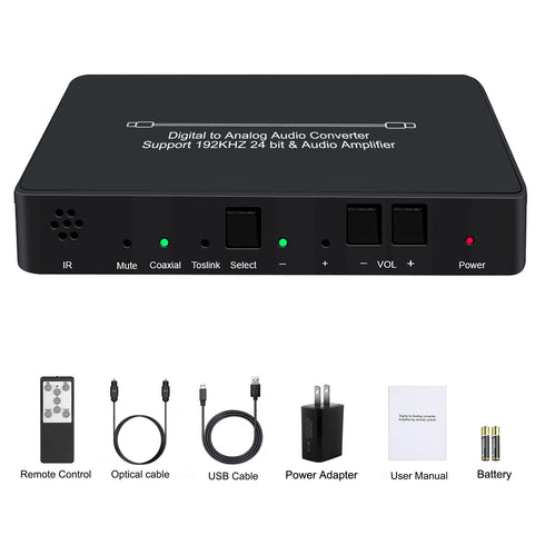 Dingsun Optical to RCA Converter, Digital to Analog Audio Converter with Volume Control, Remote Included
