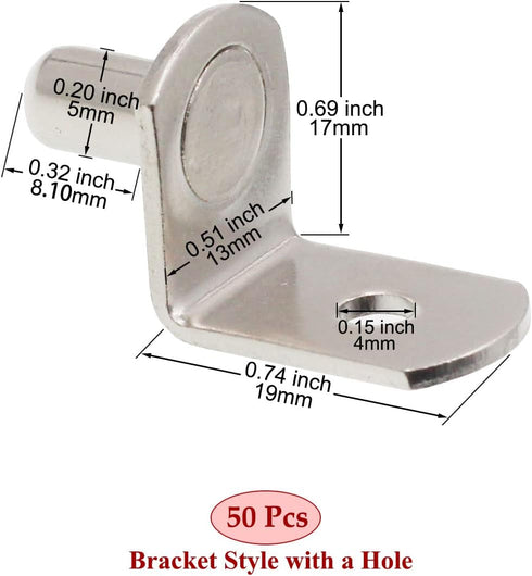 JunLiWei 50 5mm (1/5 inch) Closet Shelf Support Pegs, Pcs Shelf Pegs with Hole, Cabinet Shelf Bracket Pegs, L-Shaped