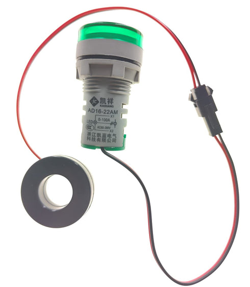3pcs Digital Display AC Current Indicator, 22mm Round Head LED Current Tester 0~100A Ammeter Monitor in Green, Red,