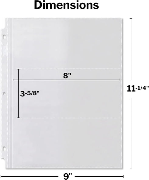 Dunwell Binder Currency Sleeves for Collectors - 25 Pack, Acid-Free 3-Pocket Clear Plastic Refill Pages for Currency
