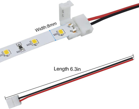 LightingWill 10pcs Pack Wire Solderless Snap Down 2Pin LED Strip Connector for 8mm Wide