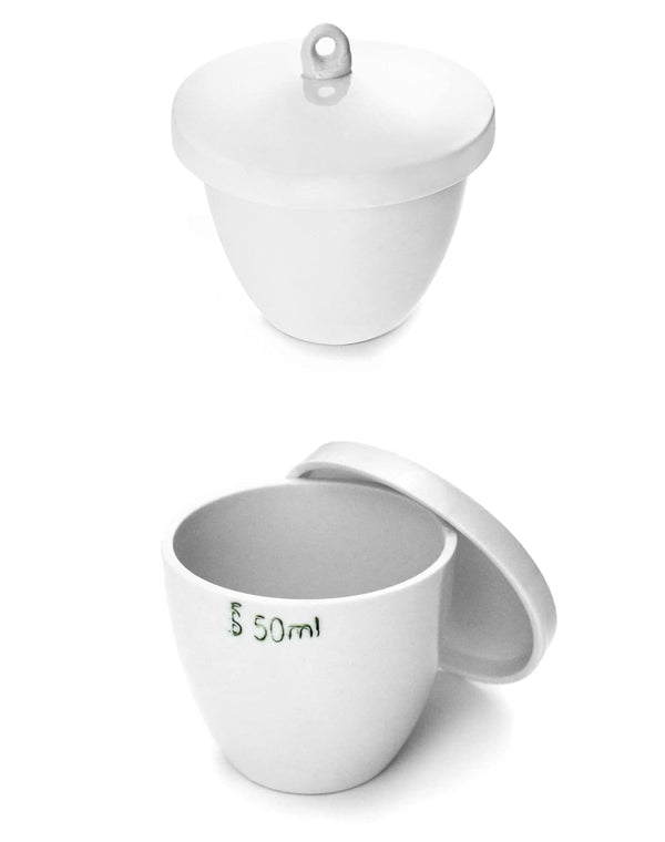 QWORK Lab Porcelain Crucible with Lid, 2 Pack, 50ml Capacity, White, for Laboratory School Heating