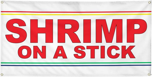 Fastasticdeals Vinyl Banner Multiple Sizes Shrimp on Stick Red Food Bar Restaurant Truck