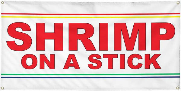 Fastasticdeals Vinyl Banner Multiple Sizes Shrimp on Stick Red Food Bar Restaurant Truck