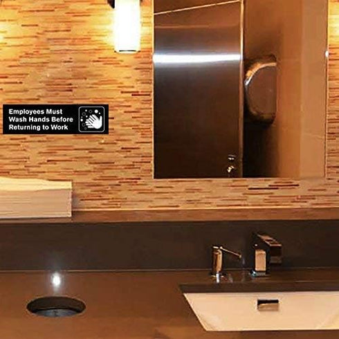 Employees Must Wash Hands Before Returning To Work - 8.75" x 2.5", 3 Pack, Black and White, Self-Adhesive