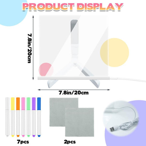 LED Note Board with Colors, 2024 New Glowing Acrylic Message Marker Board, Light up Dry Erase Board with Stand (7.9 *