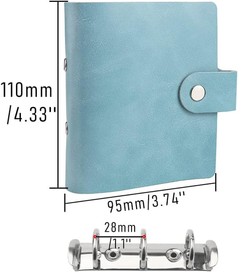 Green Mini Binder Cover, 3-Ring PU Leather Notebook with Snap Button Closure, Refillable Personal Planner Protector
