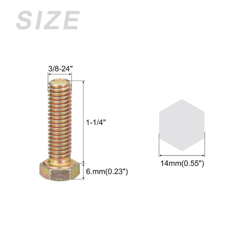 Hex Bolts (3/8-24x1-1/4") 8Pcs, Carbon Steel Zinc Plated Fully Threaded, UNF Fine Thread Hex Head Screw Bolt