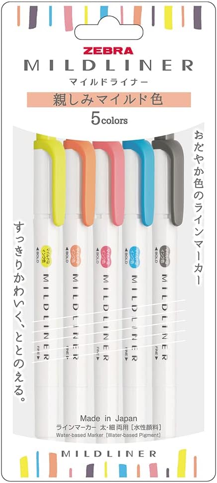 Zebra WKT7-N-5C-N Highlighter, Mild Liner in 5 Friendly Colors