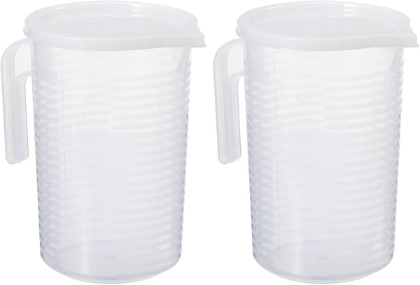 PATIKIL Graduated Beaker, 2 Pack 2000ml PP Plastic Liquid Measuring Cup with Handle Lid and Spout for Lab