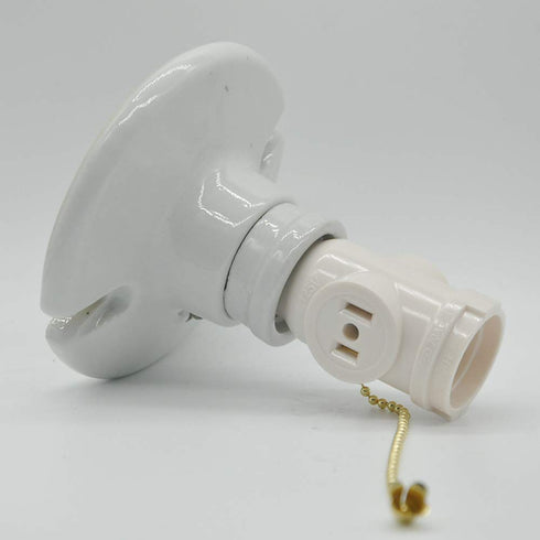 2 Pack E26 Bulb Socket to Outlet Splitter, 2 Outlet Light Socket Adapter, White, with Pull Chain Switch, UL Listed