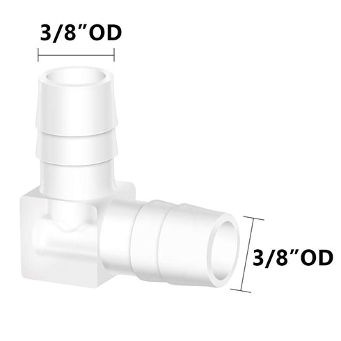 Quickun 3/8" Hose Barb 90 Degree Elbow L Fitting, Plastic 2 Way Equal Barbed Joint Splicer (Pack of 5)