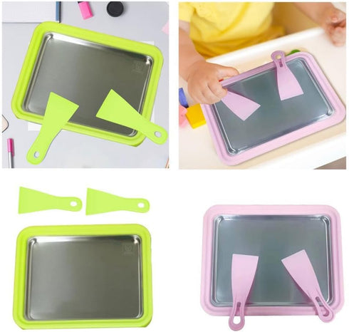 Fenteer Cold Ice Cream Plate Maker, Portable Ice Cream Rolled Machine for Soft Serve Gelato Sorbets, Green