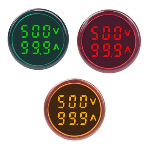 3pcs AC Current and Voltage Indicator with Two-Digit Display, 22mm Round Head LED Measuring Instrument