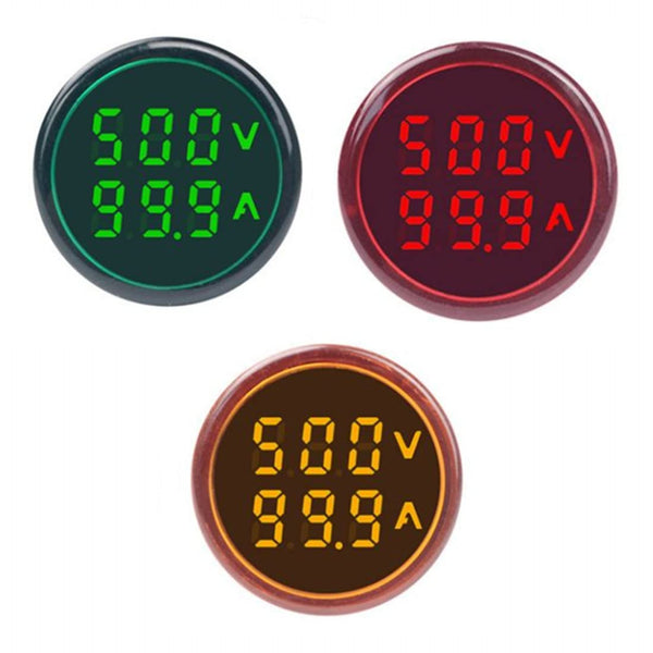 3pcs AC Current and Voltage Indicator with Two-Digit Display, 22mm Round Head LED Measuring Instrument