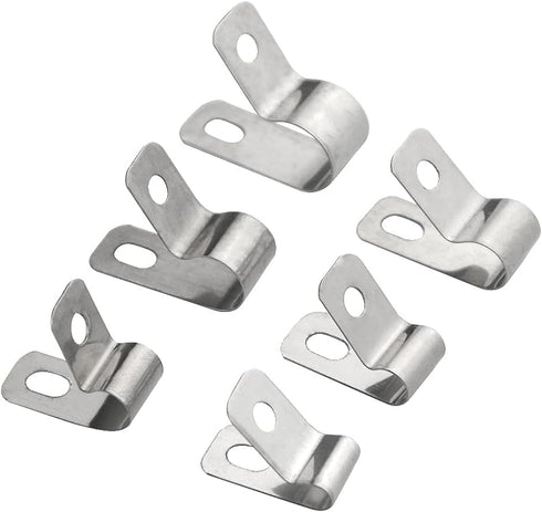 XINGYHENG 90pcs Stainless Steel R-Type Cable Clamps Fastener Assortment Kit 3.2-9mm Metal Cable Clamps for Wire Tube Plastic Wire Cord Clip Fixer Wire Management